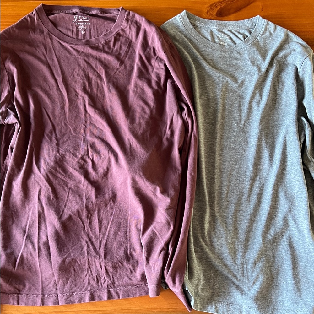 J. Crew Men's Long Sleeve Tees - Burgundy and Light Gray